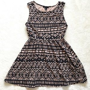 Forever 21 Skater Dress Black, Nude Tribal print